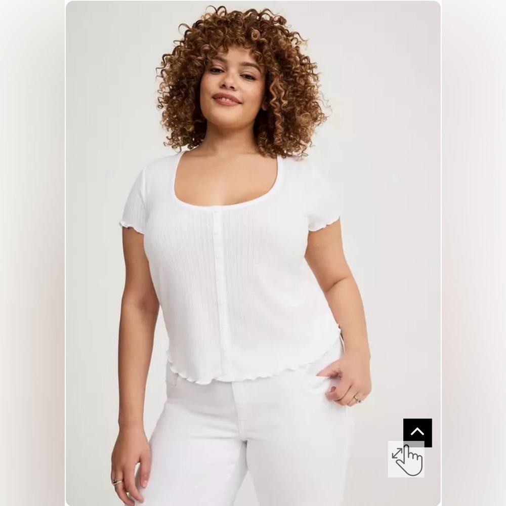 Torrid Plus Size Button Up Pointelle Knit Tee Women 3X Bright White